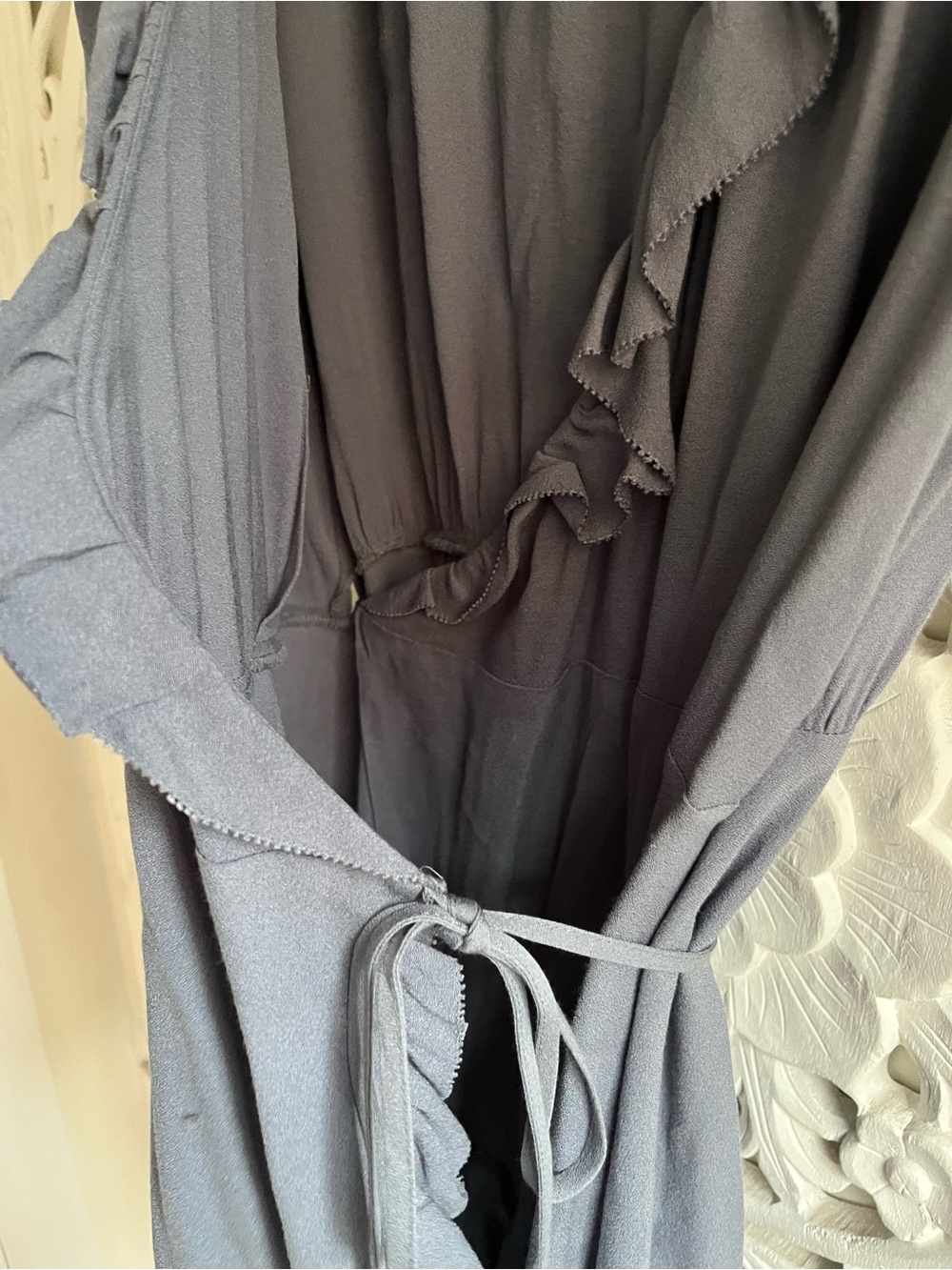 Aritzia Sunday Best Blue Grey Ruffle Wrap Mini Dress Size M - Picture 4 of 6